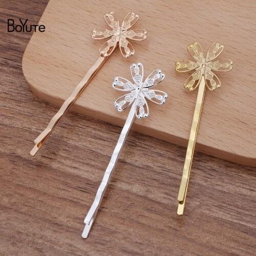 BoYuTe (20 Pieces/Lot) 19MM Filigree Flower 55*2MM Barrette Vintage Style DIY Bridal Hair Accessories Materials
