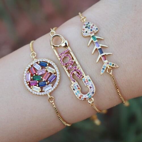 Fashion Rainbow Cubic Zirconia Tennis Bracelet Adjustable Pulseras Mujer Charm Bracelets For Women Bridal Wedding Jewelry