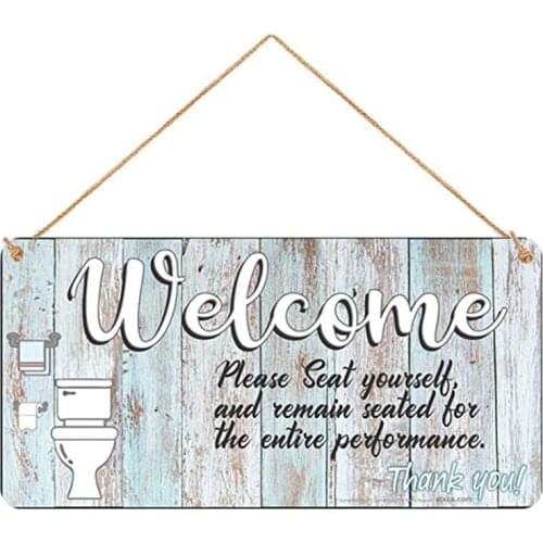 Bathroom Wood Plaque Signs Wall Hanging Welcome Please Seat Yourself Wall Art Sign Toilet Bathroom Bars Clubs Door Decoration