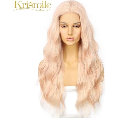Krismile Long Deep Wave Synthetic Lace Front Wigs Light Pink Hair for Women Party Cosplay Drag Queen Daily High Temperature