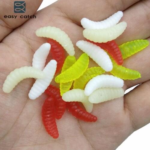 Easy Catch 50pcs Soft Plastic Maggot Fishing Lures Mixed Color Small Smell Soft Artificial Worms Grub Bait Fishing Accessories