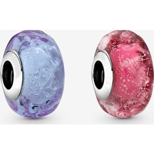 GChic 925 Sterling Silver Wavy Fancy Pink Murano Glass Beads Lavender Murano Charm Fit Original Pandora Bracelet Jewelry Gift