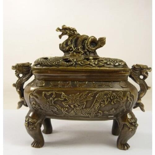 Elaborate Chinese old handwork copper dragon statue incense burner