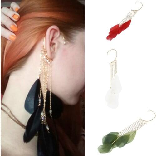 Tribal african Ear cuff Long Feather Tassel Clip-on Earrings Warrior Wire Ear Wrap Bohemian no piercing India Ethnic Jewelry