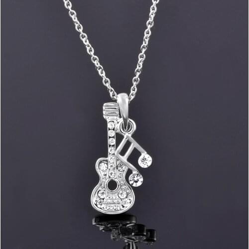 KIOOZOL Music Style Guitar and Musical Note Pendant Rose Gold Silver Color Choker Necklace For Women Fashion Jewelry 268 KO2