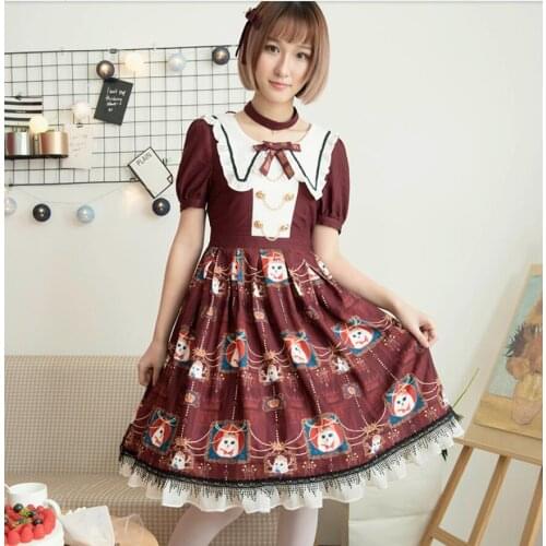College Elegant Sweet Dress Lolita Cat Short Sleeve OP Dress Cos Lolita Tea Party Retro Gothic Court Vestidos