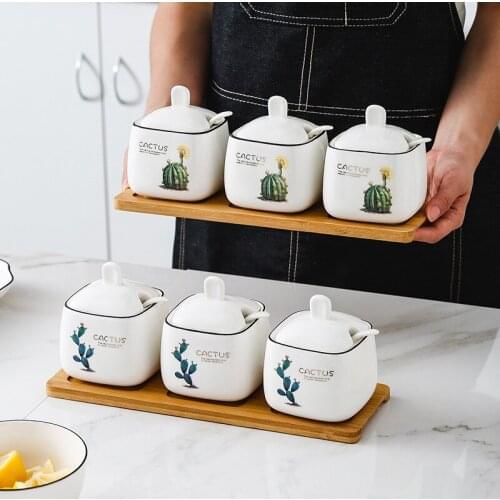 Creative Household Flower Ceramic Seasoning Pot Set Home Kitchen Salt Shaker Storage Organization Food Container Canister Set