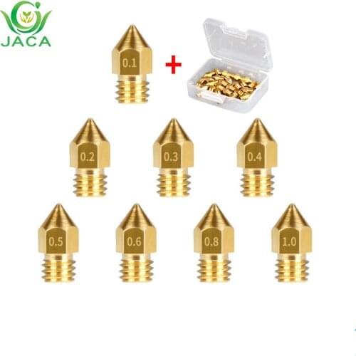 5PCS Mk8 brass nozzle 3d printer accessories 0.1mm 0.2mm0.3mm 0.4mm 0.5mm 0.6mm head for 1.75mm mk8 pointed brass nozzle