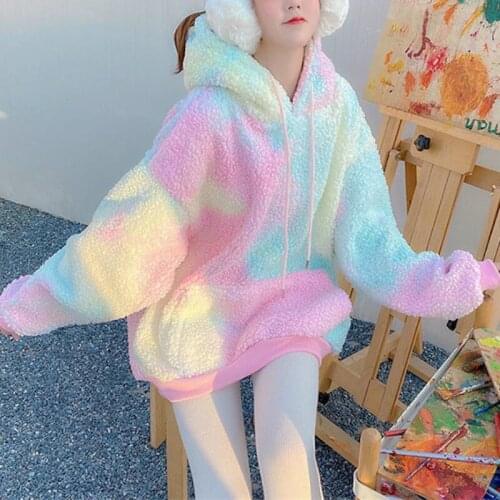 Sweet Girly Style Autumn/Winter Harajuku Trendy Girl Rainbow Hoodie High Street Punk Style Gentle Fairy Woman Soft Sister Hoodie