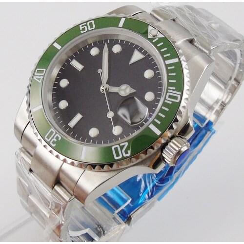 40mm Black Sterile Dial Sapphire Glass Date Bracelet Green Ceramic Bezel NH35A MIYOTA 8215 Automatic Movement Mens Watch