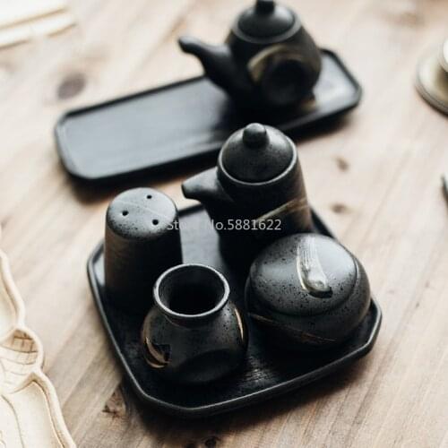 Seasoning Pot Set Household Japanese-style Seasoning Box Kitchen Restaurant Combination Flavor Creative Ceramic Soy Sauce Pot