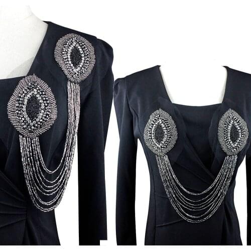 Manual Bead Flowers round drops Tassels Epaulette Shoulder Board Collar Patch Handmade Clothing Accessories Suit Decoration