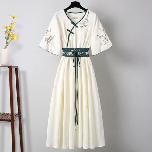 2021 New Chinese Improved Hanfu Dress For Women Chiffon Dresses Plus Size 4XL Cosplay Costumes Fairy Dress Casual Women Clothing