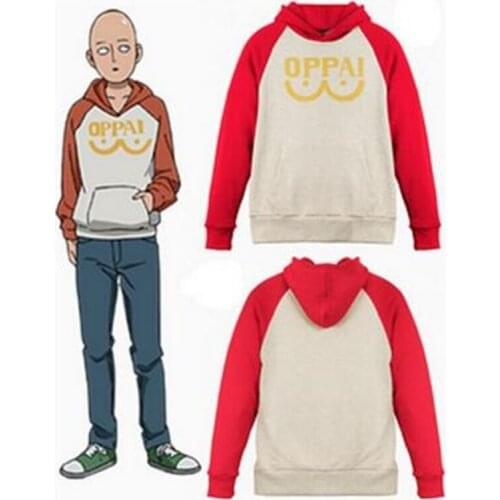 One Punch Man Hero Saitama Oppai Hoodie Cosplay Costume Hooded Jacket Sweatshirts Size S-2XL Coat Tops