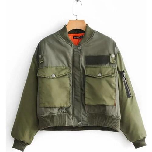 Autumn Bomber Jacket Women Army Green Parkas Femme Chaqueta Mujer Warm Zipper Pockets Winter Coat Female Short Jacket Harajuku