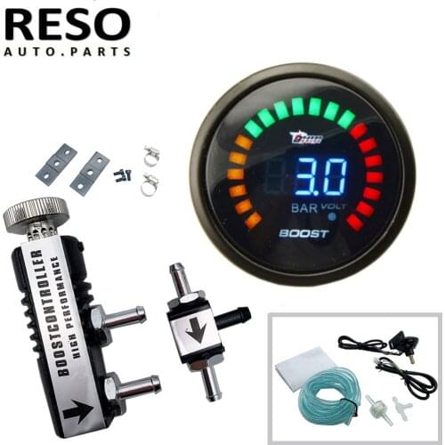 RESO--52mm Digital Electronic BOOST GAUGE 2" w/ 0-3 BAR Manual Boost Controller Kit Red/Blue/Black