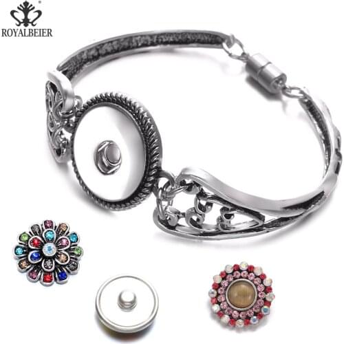 RoyalBeier Snap Buttons Magnetic Bangles 5pcs/Lot DIY 18mm Snap Hollow Out Cuff Bracelets For Charm Women Femme Jewelry Pulseras