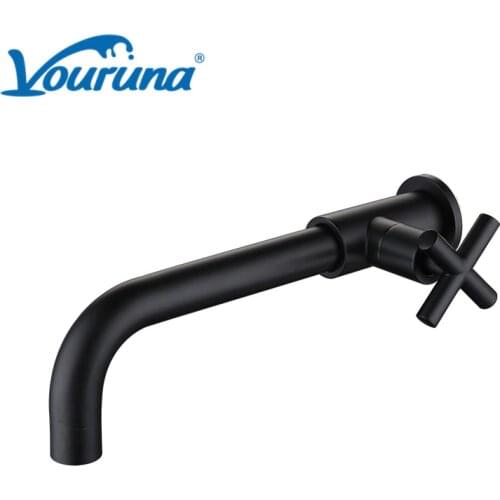 VOURUNA Chrome & Black Out Door Garden Wash Faucet Wall Mount Single Cold Water Mop Pool Tap Solid Brass Bathroom Hardware