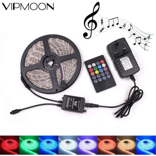 LED Strip Light RGB 2835 Music Sync LED Light Strip 5m Non-Waterproof 12v Sound Sensor 20Key Control RGB Tape Backlight Ribbon