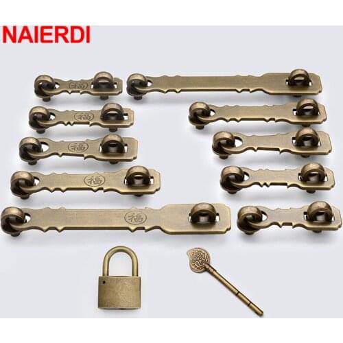NAIERDI Pure Copper Vintage Chinese Locks Antique Bronze Hasp Latch Padlock Retro Lock Jewelry Box Padlock for Wooden Box