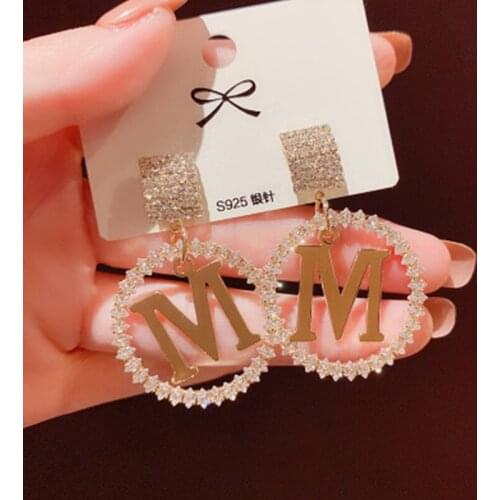 Woman Fashion Atmosphere Earrings Water Drop Buckle Pendant Pearl Geometric Oval Exaggerated Earrings M Letter Earrings