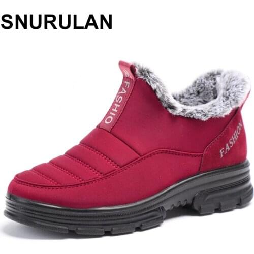 SNURULAN Women Snow Boots Female Non-slip Soft Warm Shoes Ladies Solid Wedges Short Plush Comfortable Water-proof Mother Boots