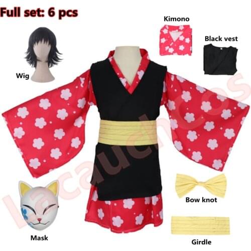 New Demon Slayer Kimetsu no Yaiba Makomo Sabito Cosplay Costume Women Kids Mask Wig Full Set Women Men Kimono Uniform Party Suit