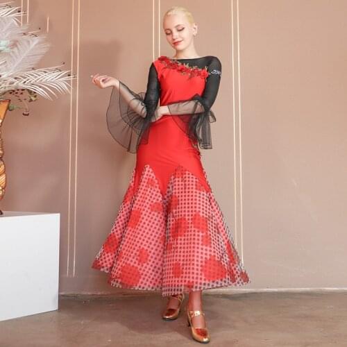 National Standard Dance Red Big Swing Fishbone Dress Female Performance Costume Modern Dance Clothes Ballroom Dance Dress DN8752
