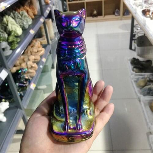 1pcs Cute and beautiful electroplated color crystal hand carved cute animal Egyptian cat home decoration in beautiful colors