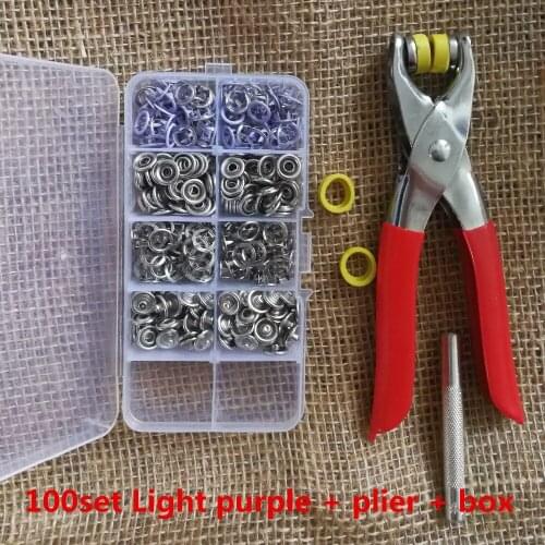 100 Set Long Prong Pliers Ring Press Studs Snap button Popper Fasteners 9.5mm DIY Tool Kit box