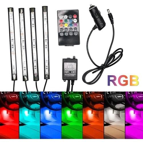 12V Car RGB LED DRL Strip Light Car Auto Remote Control Interior Floor Decorative Flexible LED Strip Atmosphere Fog Lamp 4pcs