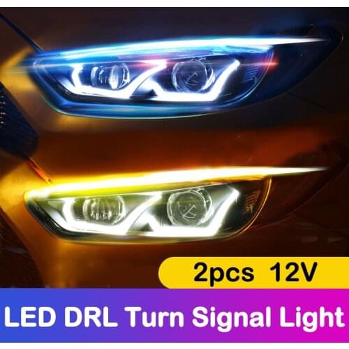 2pcs Car LED Light DRL Daytime Running Lamp Strips Flexible Auto Headlight Surface Decorative Lamp Turn Signal Brake Flow Lights
