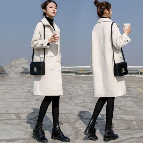 2021 Autumn Winter Coat Woolen Jacket Women Long Sleeves Black Green Single-Breasted Outerwear Elegant Casual Female Overcoat