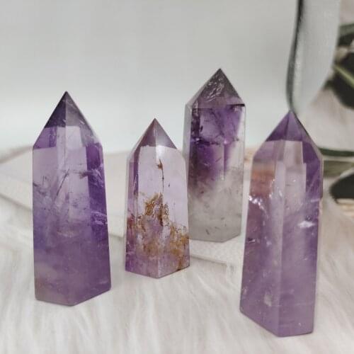 4pcs 5-6cm Beautiful Natural crystal column Amethyst raw stone grinding high quality crystal handicraft six prism