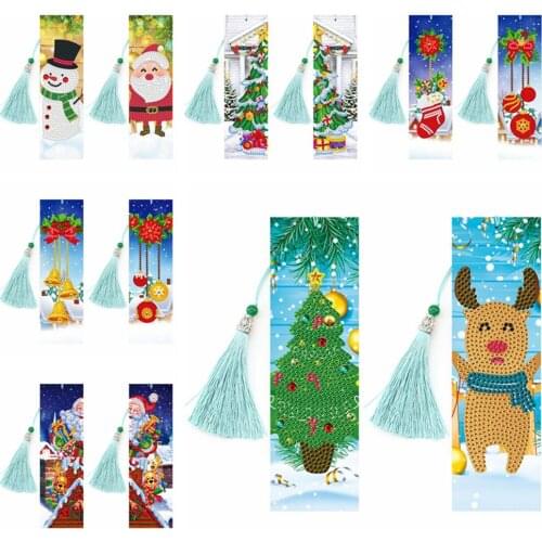 4pcs/set Diamond Painting Bookmark 5D DIY Special Shaped Diamond Leather Tassel Book Marks Diamond Embroidery Christmas gift