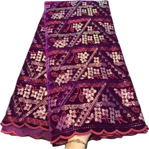 5yards/pc) Newest soft African velvet lace fabric with delicate sequins embroidery for attractive party dress FHS082