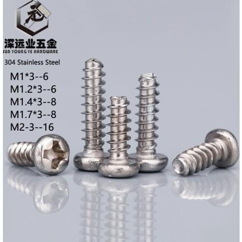 50pcs Cross Recessed Pan Head Flat Tail Self Tapping Screws M1 M1.2 M1.4 M1.7 M2.3 / Stainless Steel Phillips Round Head Screws