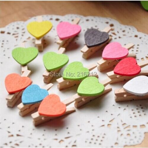 5000 pcs Love multicolour folder wedding small wooden clip mini wooden clip 10 color Heart Shape Wooden Paper Note Memo Clip