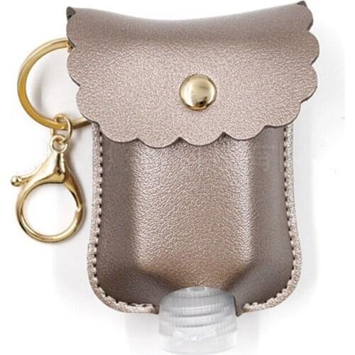 8.5 x 7 x 0.3cm Empty Bottle PU Leather Hand Sanitizer Keychain Holder Refillable with Flip Cap