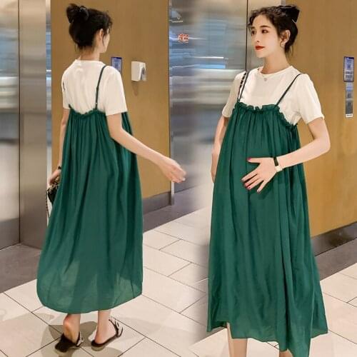 807# Cotton T shirt + Dress Maternity Clothes Loose Stylish Short Sleevess Dress Pregnant Women Pregnancy Clothes