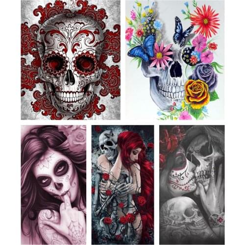 Skull Diamond Painting 5D DIY Full Round Drill Diamond Embroidery Cross Stitch Kit Home Decor Halloween Gift Crafts