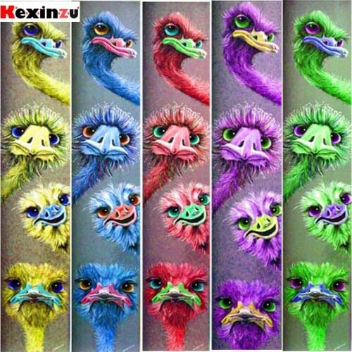 DIY Diamond Painting Full Square Round Stones Cross Stitch Colorful Ostrich 5D Diamant Embroidery Mosaic Kit Wall Painting