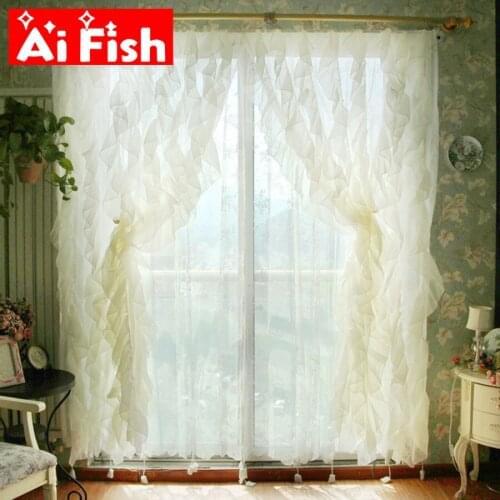 American Country White Lotus Leaf Gauze For Bedroom Curtain Dream Grape Color Girl Bed Cupboard Tulle Background Curtain Drape#4
