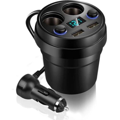 Car Charger 2 USB DC/5V 3.1A Cup Power Socket Adapter Cigarette Lighter Splitter Mobile Phone Chargers With Voltage LED Display