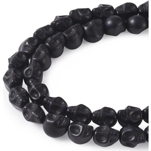 40pcs/strand Halloween Skull Beads Black Loose Spacer For DIY Bracelets Jewelry Making Accessories 9x7.5x9mm, hole: 1mm, 15.7"