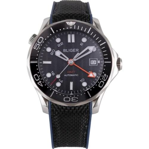 Bliger 41mm Automatic Mechanical Men Watch GMT Movement Luxury Luminous Waterproof Calendar Sapphire Glass Wristwatch Men