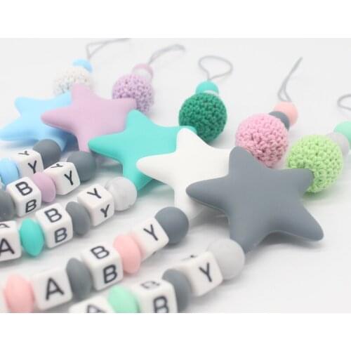Colorful Silicone Personalized Letter Pacifier Clips Funny Chupetero Chain For Infant Feeding Toddle Chew Toy Clips