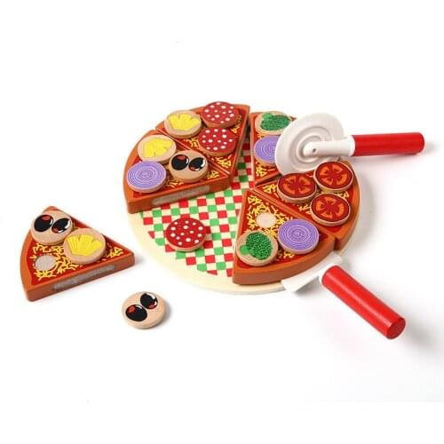 27pcs Pizza Wooden Toys Food Cooking Simulation Tableware Children Kitchen Pretend Play Toy Fruit Vegetable with Tableware