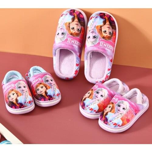 Disney new frozen 2 elsa and Anna childrens cartoon autumn and winter plus velvet girls home cotton slippers