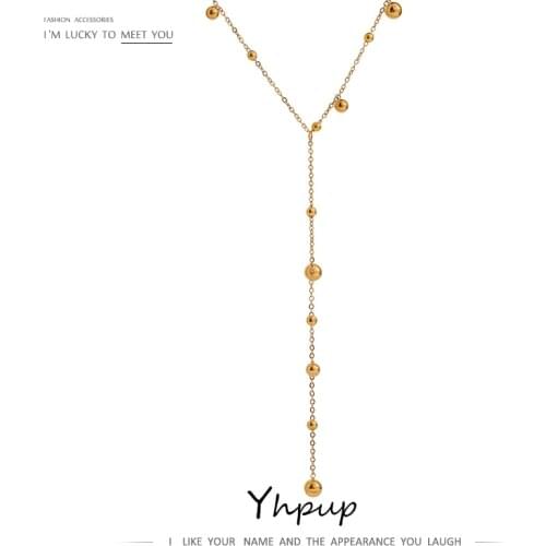 Yhpup Stainless Steel Bead Long Pendant Necklace Minimalist 18 K PVD Plated Metal Collar Necklace бижутерия Party Gift 2021